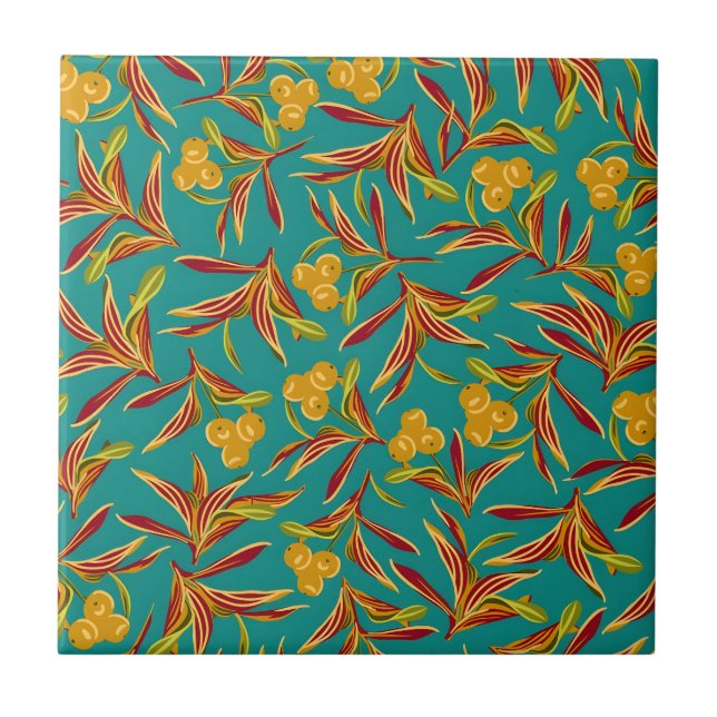 Tropical Pattern with Red and Yellow Leaves Tile (Front)