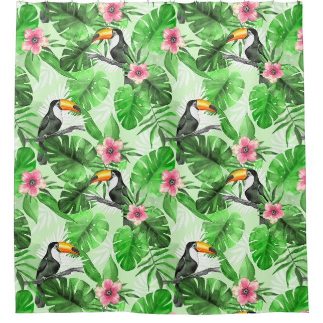 Tropical pattern with toucan shower curtain (Front)