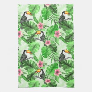 Tropical pattern with toucan tea towel