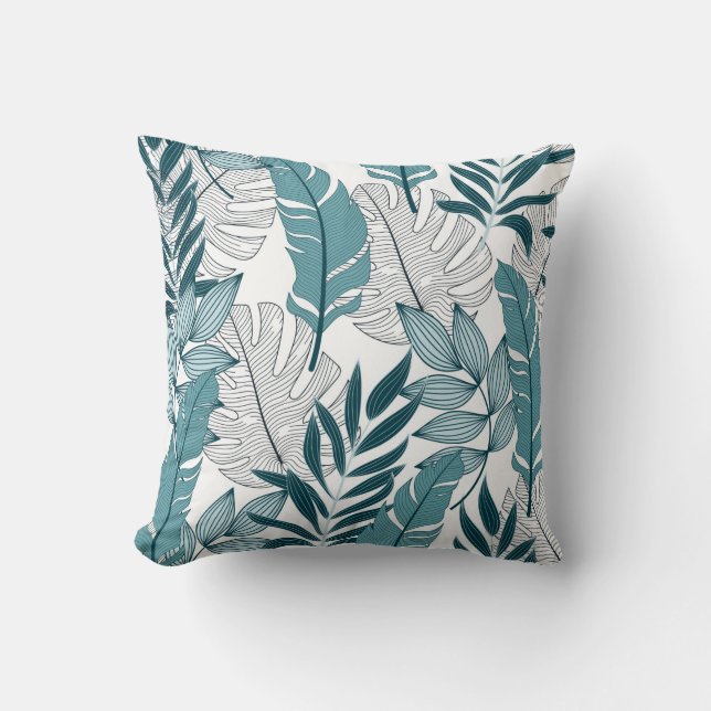Tropical pattern with trendy plants and leaves on  cushion (Front)