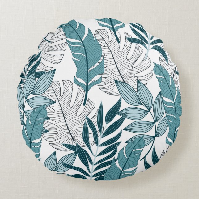 Tropical pattern with trendy plants and leaves on  round cushion (Front)
