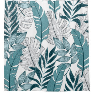 Tropical pattern with trendy plants and leaves on shower curtain