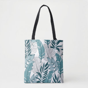 Tropical pattern with trendy plants and leaves on tote bag