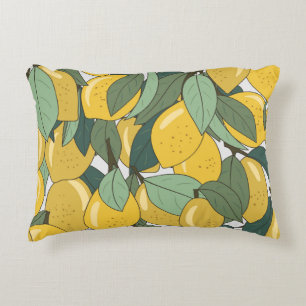 Tropical Pattern with Yellow Lemons. Decorative Cushion