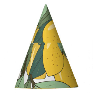 Tropical Pattern with Yellow Lemons. Party Hat