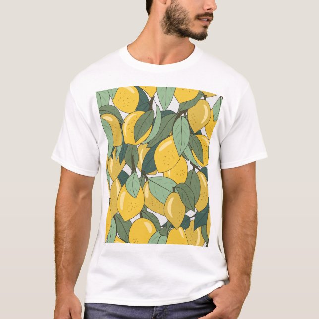 Tropical Pattern with Yellow Lemons. T-Shirt (Front)