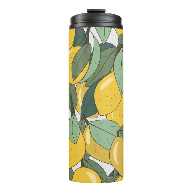 Tropical Pattern with Yellow Lemons. Thermal Tumbler (Front)