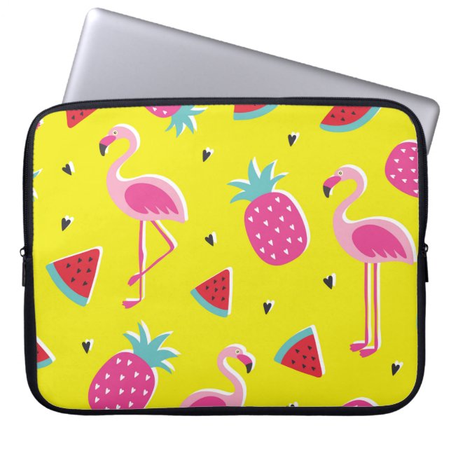  tropical patternwith pink pineapple, flamingos, w laptop sleeve (Front)