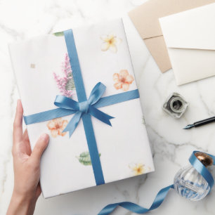 Tropical Peach Cream Hibiscus Flowers Birthday Wrapping Paper