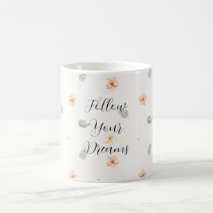 Tropical Peach Cream Hibiscus Flowers Leaves Coffee Mug