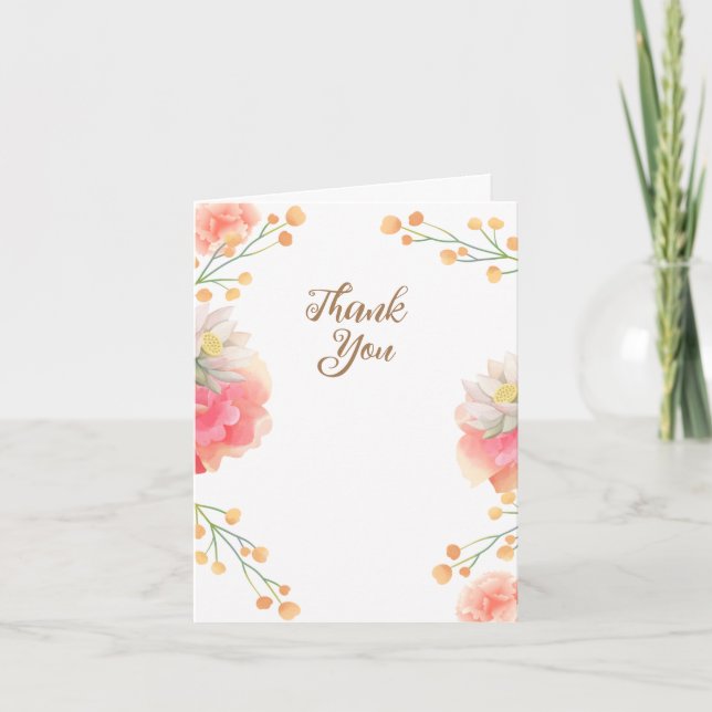 Tropical Peach Flower Thank You Card (Front)