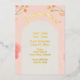 Tropical Peach Flowers Engagement Foil Invitation