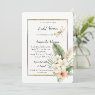 Tropical Peach Hibiscus Flowers Bridal Shower   Invitation