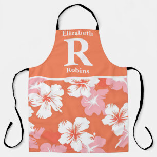 Tropical peach hibiscus personalised apron
