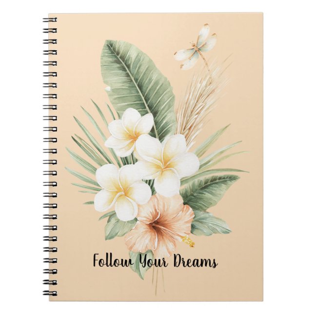 Tropical Peach Hibiscus Plumeria Notebook (Front)