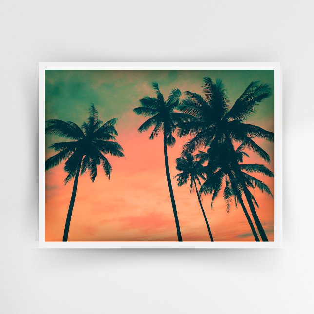 Tropical Peach Sunset and Palm Trees Travel Photo Poster (Creator Uploaded)