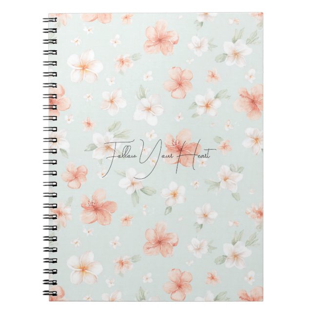 Tropical Peach White Hibiscus Flowers Notebook (Front)