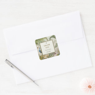 Tropical Peacock Palm Thank You Wedding Square Sticker