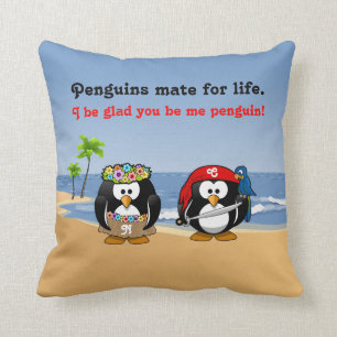 Tropical Penguins Couple Hula Pirate Island Beach Cushion