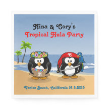 Tropical Penguins Couple Hula Pirate Island Beach
