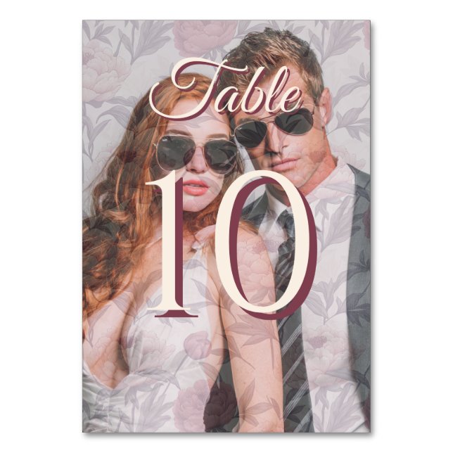 Tropical Peonies Petal Fall Wedding Table Number (Front)