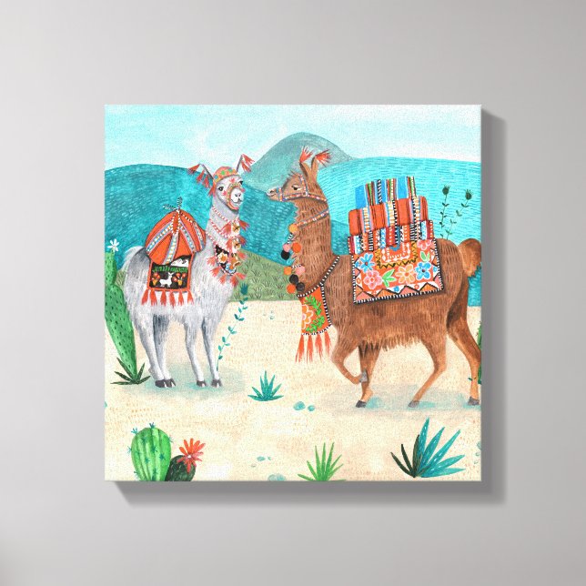 Tropical Peru Llamas Illustration | Canvas Print (Front)
