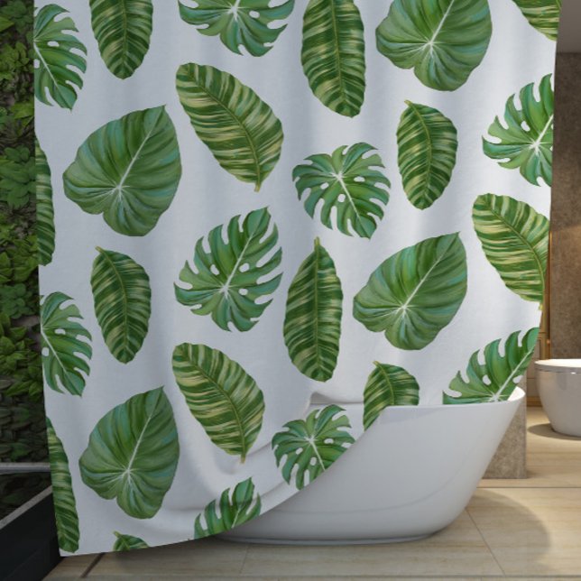 Tropical Philodendron Elephant Ear Banana Leaf Art Shower Curtain (Creator Uploaded)