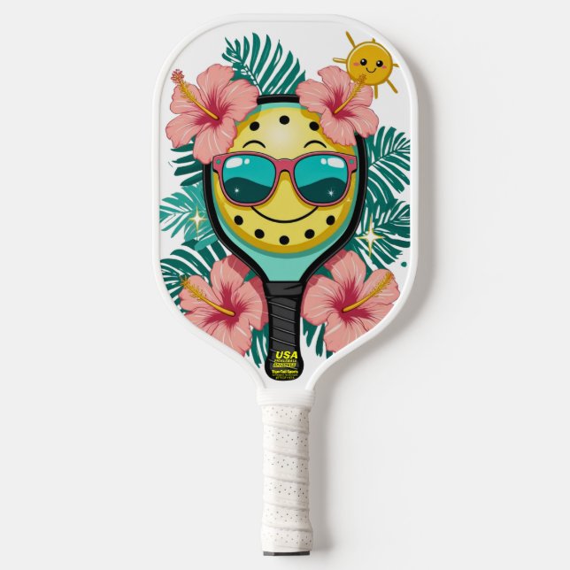 Tropical Pickleball Fun – Cute Kawaii Paddle Desig (Front)