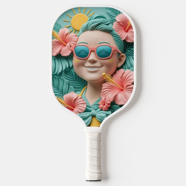 Tropical Pickleball Fun – Cute Paddle Design with  (Front)