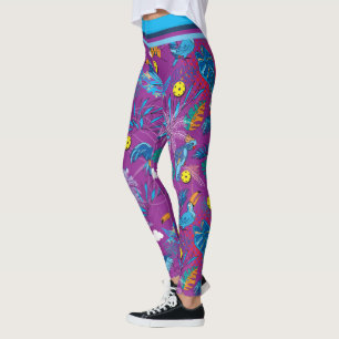 Tropical Pickleball, magenta Leggings