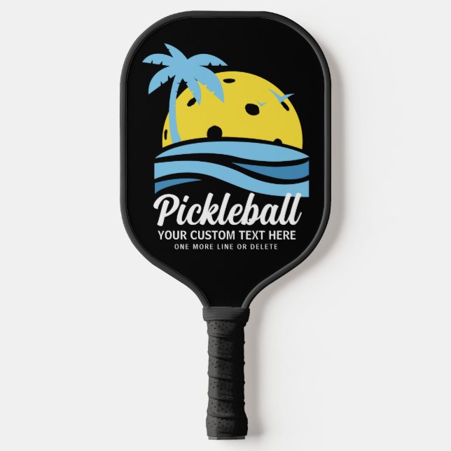 Tropical Pickleball Sun Palm Trees Add Custom Text Paddle (Front)