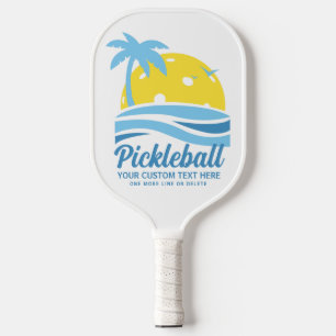Tropical Pickleball Sun Palm Trees Add Custom Text Paddle