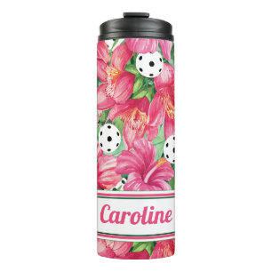 🌺🌴Tropical pickleball with hibiscus with name Thermal Tumbler