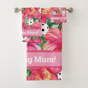 🌺🌴Tropical pickleball with hibiscus, with text Bath Towel Set