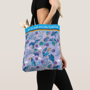 Tropical Pickleball with🦜 parrots, periwinkle Tote Bag