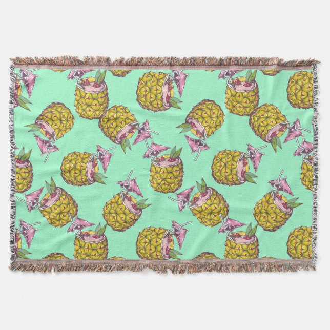 Tropical Piña Colada Pattern –Refreshing Summer Throw Blanket (Front)
