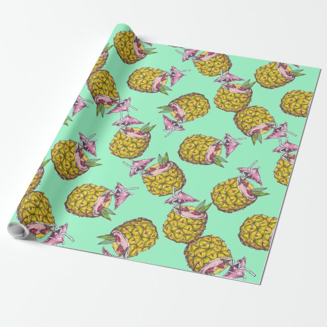 Tropical Piña Colada Pattern –Refreshing Summer Wrapping Paper (Unrolled)