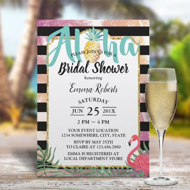Tropical Pineapple Aloha Flamingo Bridal Shower Invitation (Creator Uploaded)