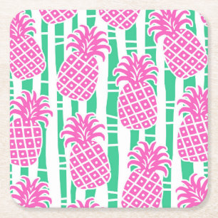 Tropical Pineapple Bamboo Square Paper Coaster