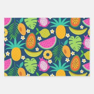 Tropical Pineapple Banana watermelon Fruits  Wrapping Paper Sheet