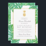 Tropical Pineapple Bat Mitzvah invitation<br><div class="desc">Tropical Pineapple Gold  Bat Mitzvah Invitation,  the centerpiece of our tropical pineapple stationery collection. Featuring watercolor tropical leaves in the background with faux gold foil accents.</div>