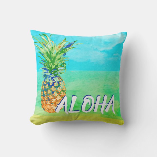 Tropical Pineapple Beach Aloha Cushion (Front)