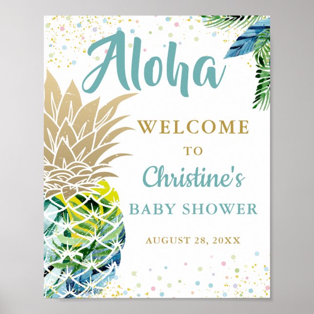 Tropical Pineapple Beach Baby Shower Welcome Sign (Front)