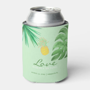 Tropical pineapple beach green gold wedding can cooler