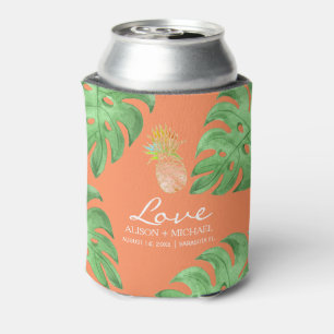 Tropical pineapple beach green peachy pink wedding can cooler