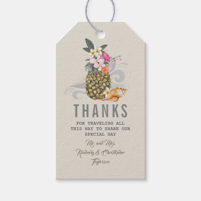 Tropical Pineapple Beach Wedding Gift Tags (Front)