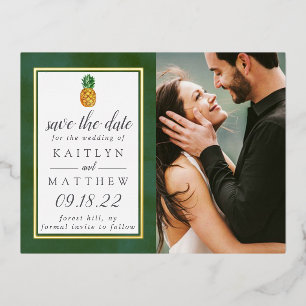 Tropical Pineapple Beach Wedding Save The Date Foil Invitation Postcard