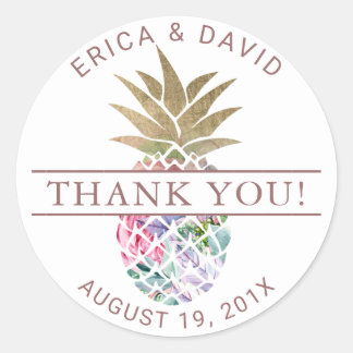 Tropical Pineapple Beach Wedding Thank You Classic Round Sticker
