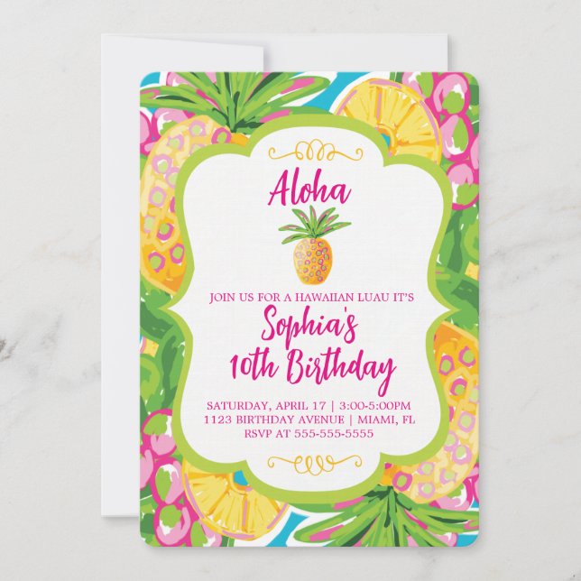 Tropical Pineapple Birthday Invitation (Front)