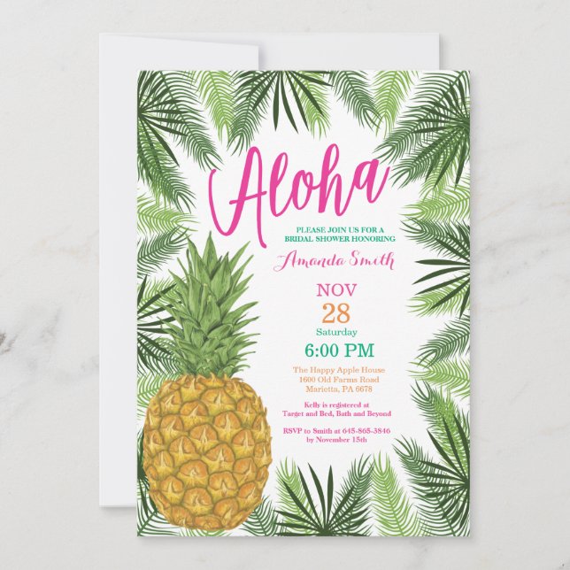 Tropical Pineapple Bridal Shower Invitation (Front)